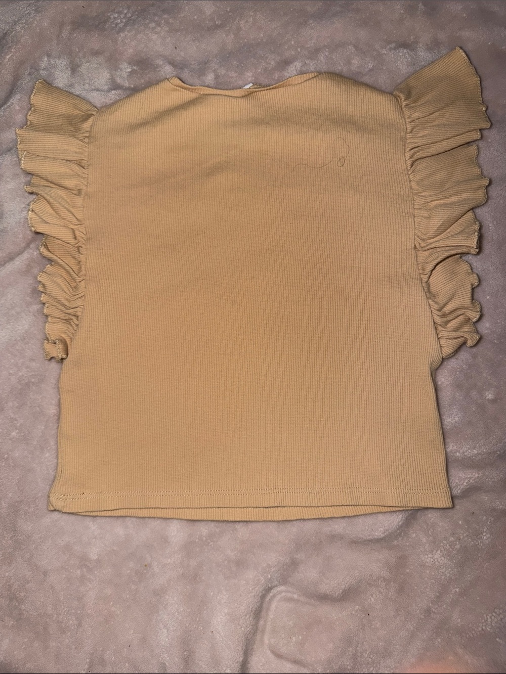 ZARA Mustard Ribbed Ruffle Sleeve Top - Picture 5 of 6
